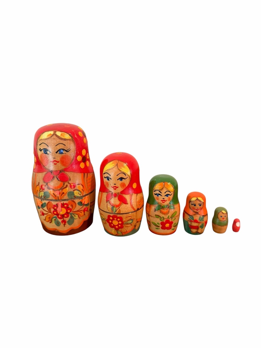 Vintage Russian Matryoshka Nesting Dolls Hand Painted Wooden Babushka Set of 6